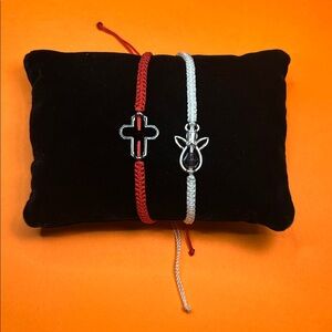 Red and Silver Cross and Angel Charm Bracelets